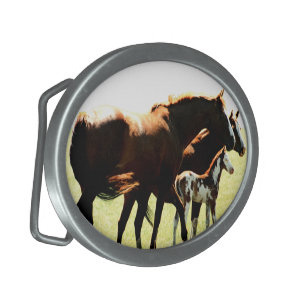 Mare Horses and Foal Belt Buckle