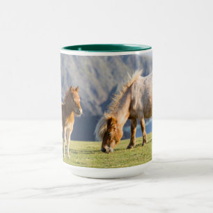 Mare with Foal, Shetland islands, Scotland Mug