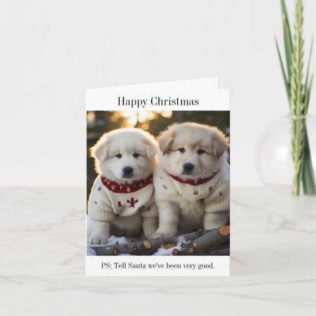 Maremma Sheepdog Puppies Christmas Jumpers Card (Front)