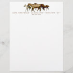 Mares and Foals Drawing Letterhead<br><div class="desc">Two foals trot alongside their mothers. Perfect for your horse-related business. Customize with your own text. Available in your choice of background colors.</div>