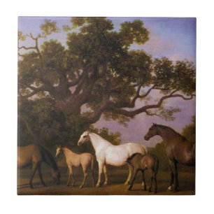 Mares and Foals under an Oak Tree by George Stubbs Tile