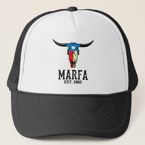 Marfa Texas Bull Longhorn Skull Texan Flag Art Trucker Hat