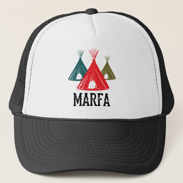 Marfa TX Ghost Lights Festival Texas Art Trucker Hat (Front)