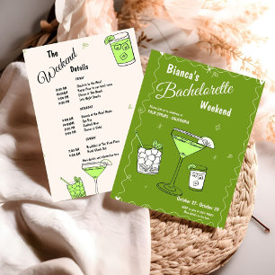 Marg & Matrimony Bachelorette Weekend Itinerary Invitation