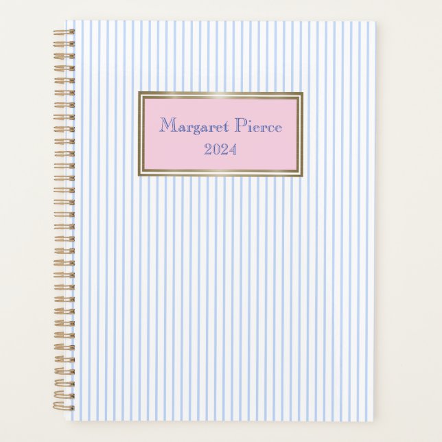 Margaret Pinstripe Planner with Pink (Front)
