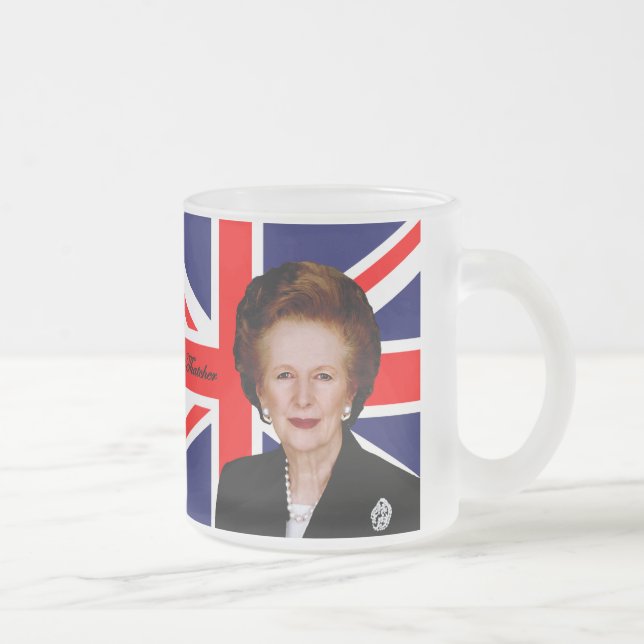Margaret Thatcher - British Flag Frosted Glass Coffee Mug (Right)