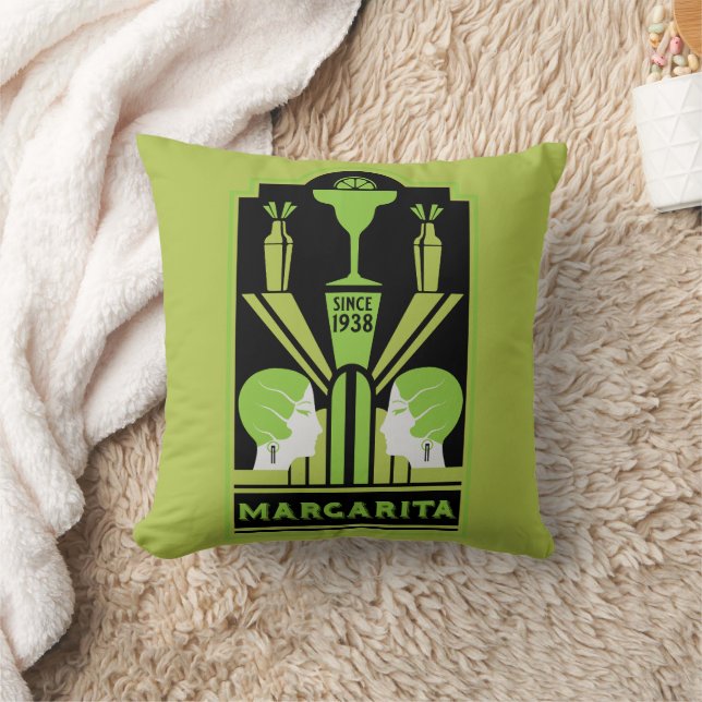  Margarita Art Deco Cocktail Throw Pillow (Blanket)