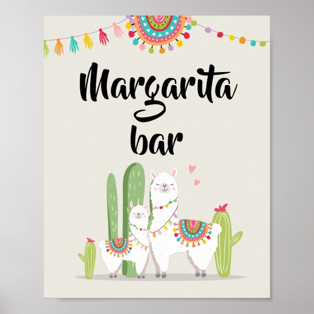Margarita Bar Fiesta Llama Baby Shower Table Sign (Front)