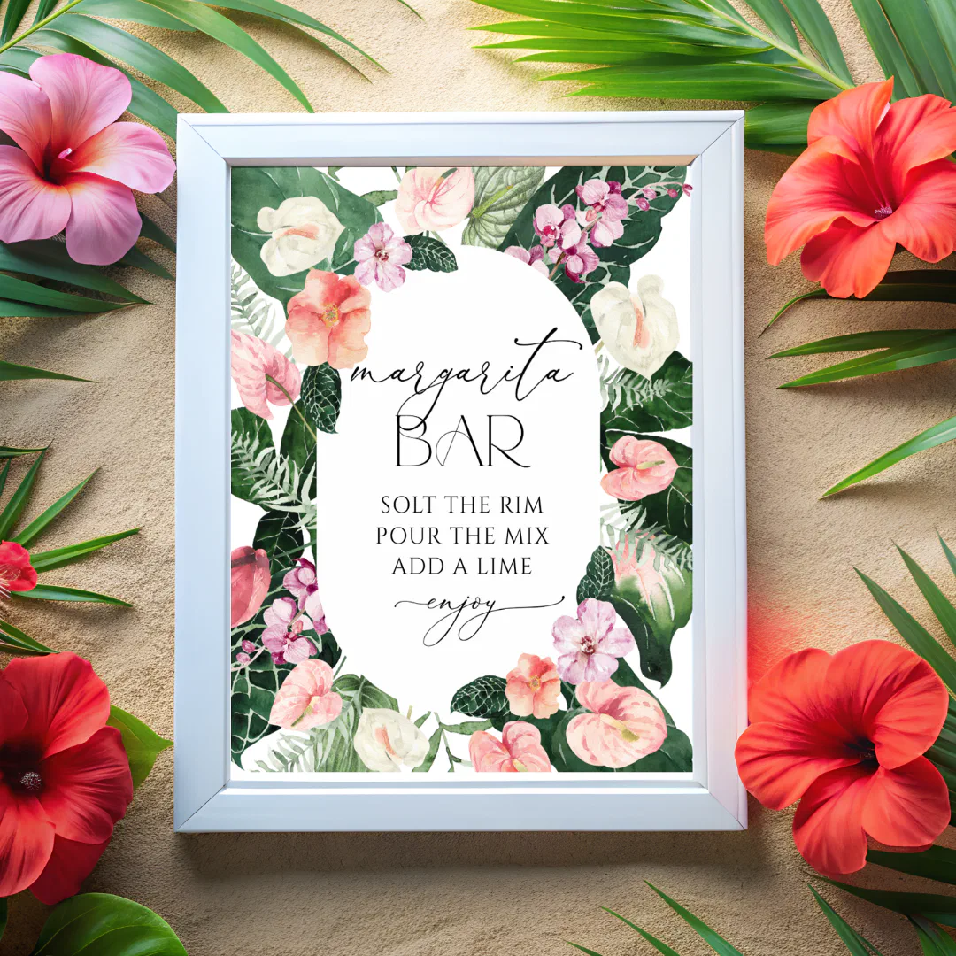 Margarita Bar Tropical Leaves Bridal Shower Poster
