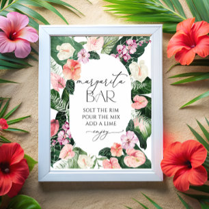 Margarita Bar Tropical Leaves Bridal Shower Poster