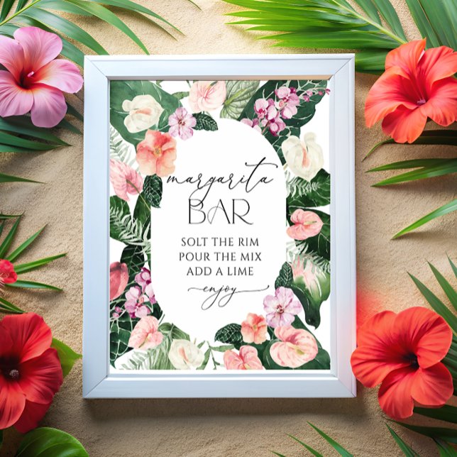 Margarita Bar Tropical Leaves Bridal Shower Poster (Creator Uploaded)