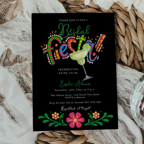 Margarita Black Mexican Fiesta Bridal Shower Invitation