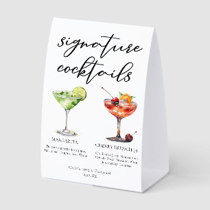Margarita Cherry French 75 Wedding Cocktails Menu Paper Table Tent