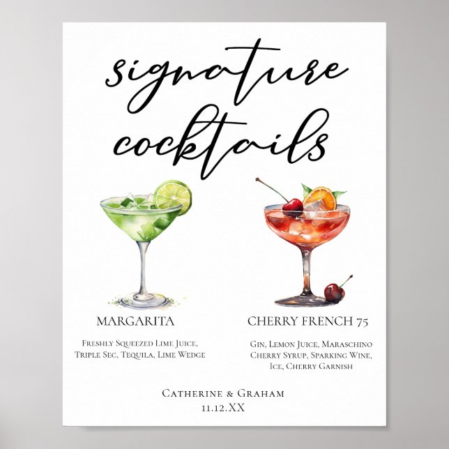 Margarita Cherry French 75 Wedding Cocktails Menu Poster (Front)