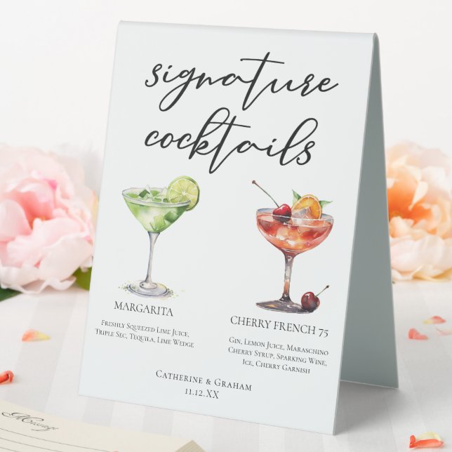 Margarita Cherry French 75 Wedding Cocktails Menu Table Tent (In SItu (Wedding))
