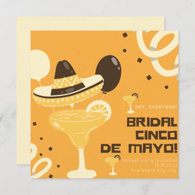 Margarita Cinco De Mayo Bridal Shower Party Invitation (Front/Back)