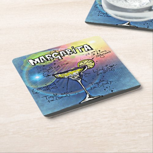 Margarita Cocktail 9 of 12 Drink Recipe Sets    Square Paper Coaster
