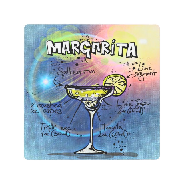 Margarita Cocktail #9 Set of 12 Drink Recipe       Metal Print (Front)