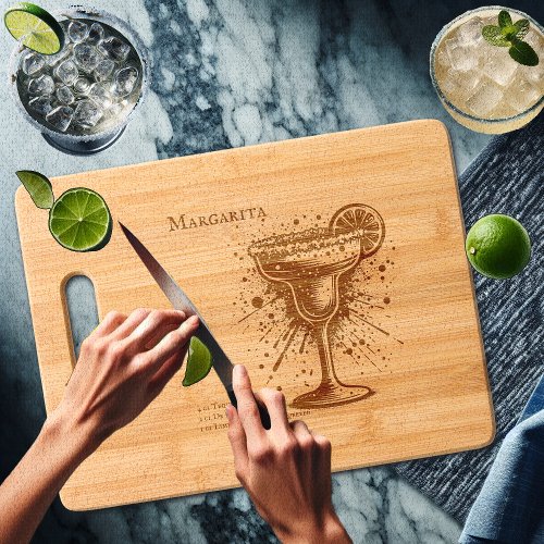 Margarita Cocktail Drink Recipe Etched Wooden Cutting Board