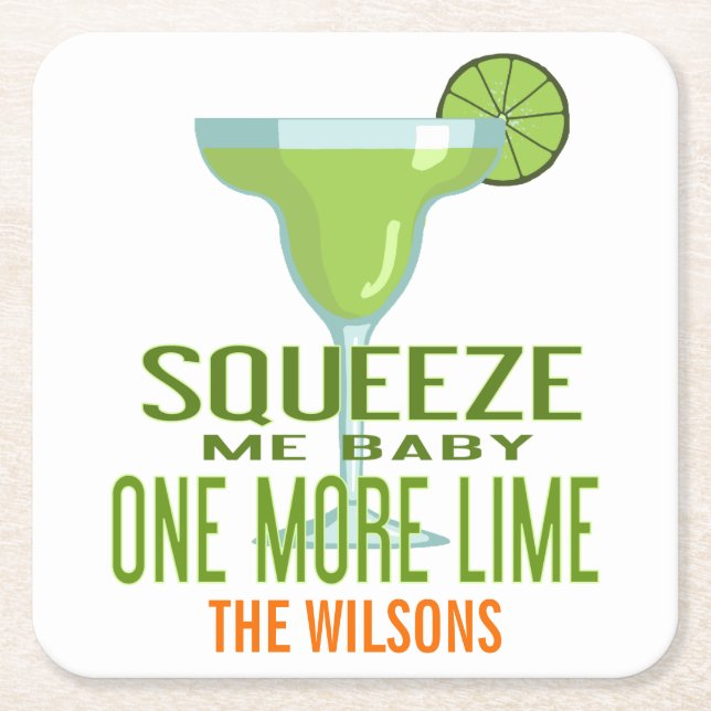 Margarita Cocktail | Fun Bar Drink Personalized Square Paper Coaster (Front)