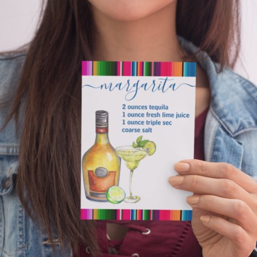 Margarita Cocktail Recipe Watercolor Postcard