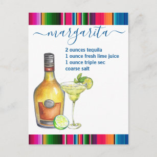 Margarita Cocktail Recipe Watercolor Postcard