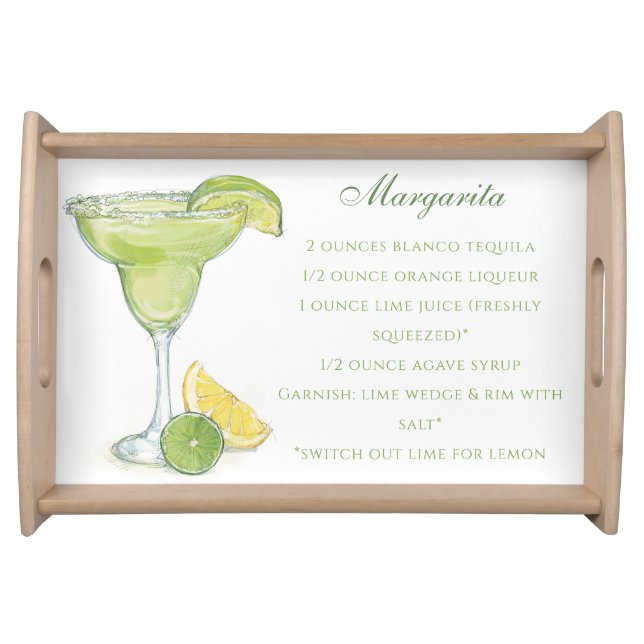 Margarita Cocktail Recipe Watercolor Serving Tray (Front)