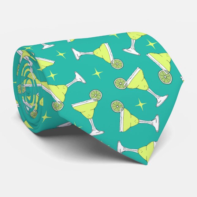 Margarita Cocktails Patterned Blue Wedding Neck Tie (Rolled)