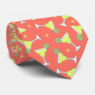 Margarita Cocktails Retro Patterned Coral Pink Neck Tie