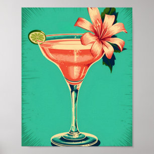 Margarita coctail, retro, soft postel color. poster