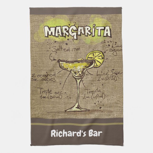 Margarita Custom Bar Burlap Personalized Kitchen Towel (Vertical)