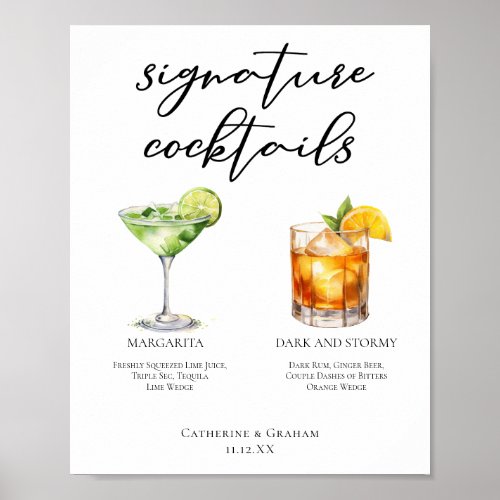 Margarita Dark  Stormy Signature Cocktails Menu Poster