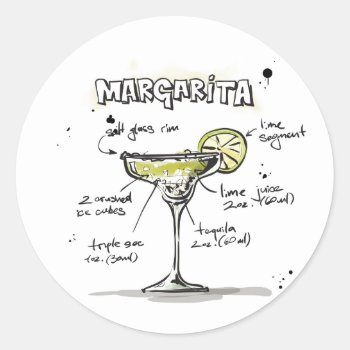Margarita Drink Recipe Design Classic Round Sticker by GroovyFinds at Zazzle