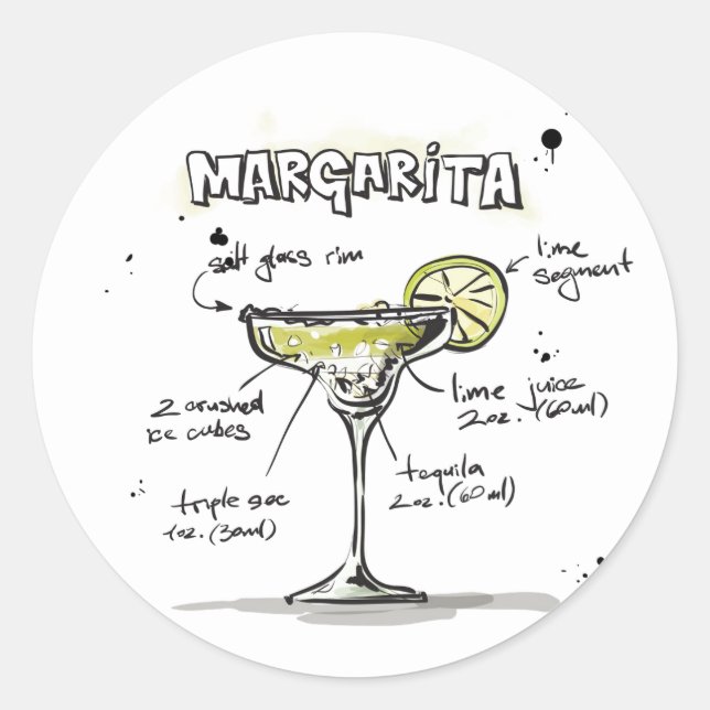 Margarita Drink Recipe Design Classic Round Sticker (Front)