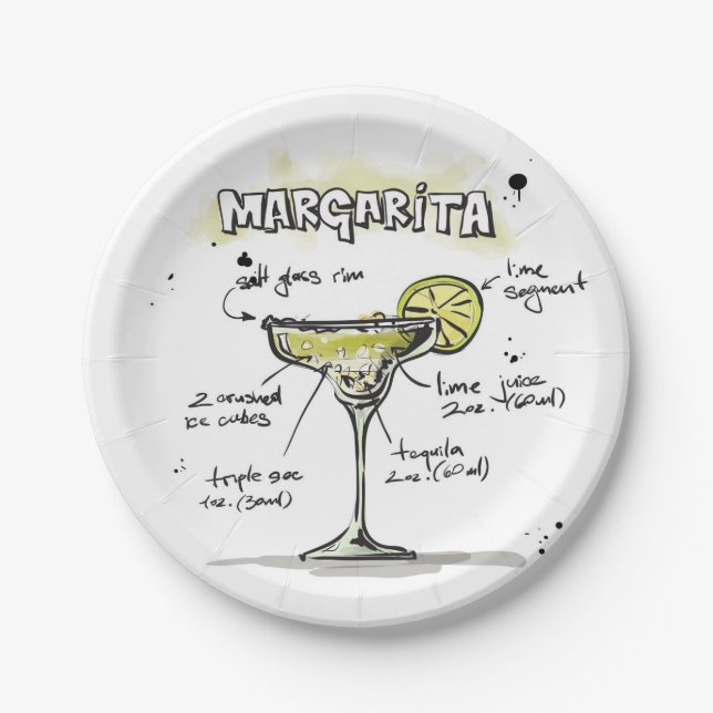 Margarita Drink Recipe Design Paper Plates (Front)