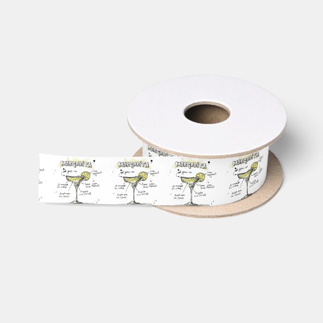 Margarita Drink Recipe Design Satin Ribbon (Spool)