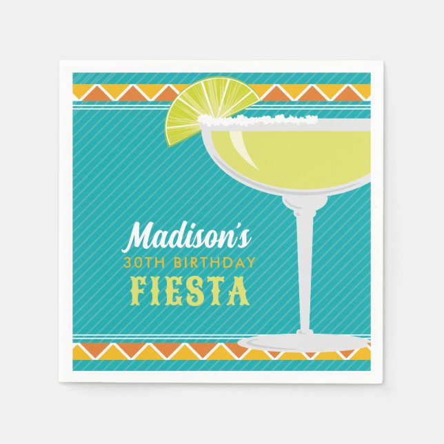Margarita Fiesta Birthday Party Turquoise Orange Napkins (Front)