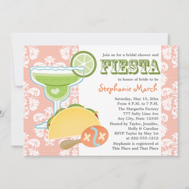 Margarita Fiesta Bridal Shower Invitations Pink (Front)