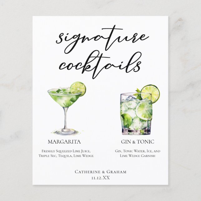 Margarita Gin & Tonic Signature Cocktails Menu (Front)