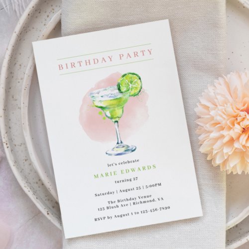 Margarita  Girly Blush Pink Modern Adult Birthday Invitation