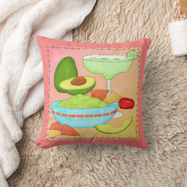 Margarita Guacamole Fun Celebration Colorful  Throw Pillow (Blanket)