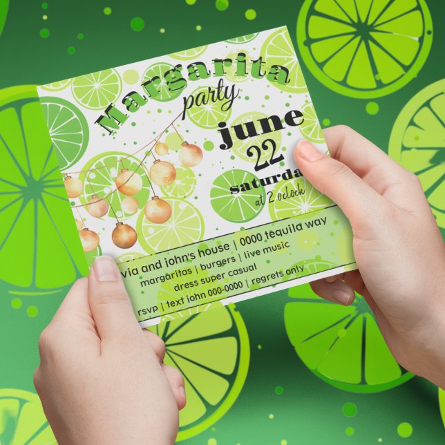 Margarita House Summer Party Customizable Invitation (Limes and green citrus customizable margarita party happy hour house party invitation. )