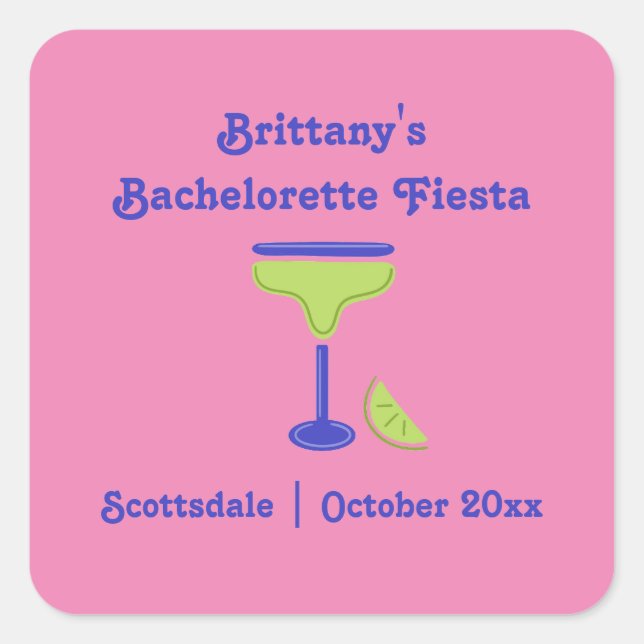 Margarita Lime Bachelorette Fiesta Party Favor Square Sticker (Front)
