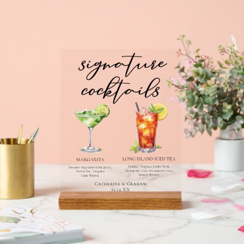 Margarita Long Island Signature Cocktails Party Acrylic Sign