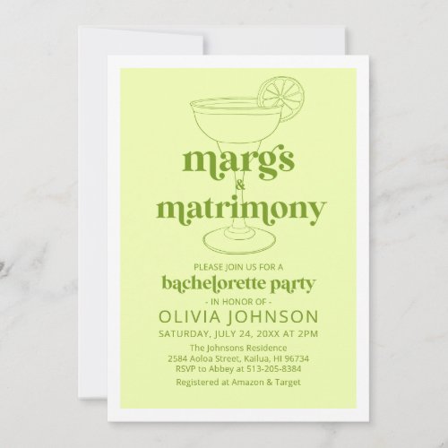 Margarita Margs  Matrimony Cocktail Bachelorette Invitation