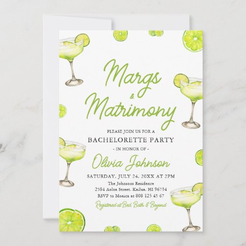 Margarita Margs  Matrimony Cocktail Bachelorette Invitation