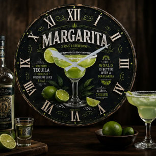 Margarita Mexican Cocktail Tequila Home Bar Large Clock