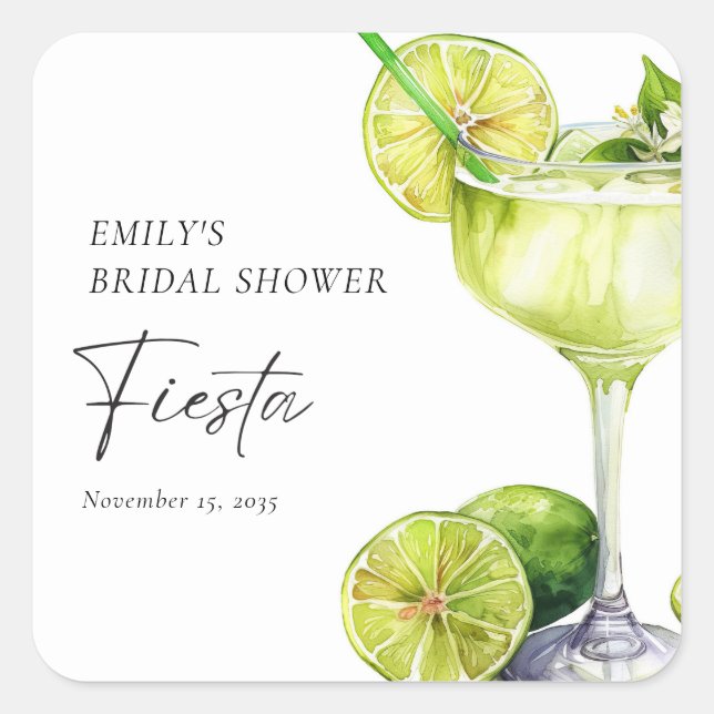 Margarita Mexican Fiesta Bridal Shower Square Sticker (Front)
