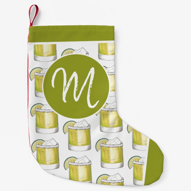 Margarita Mixed Drink Cocktail Bartender Monogram Small Christmas Stocking (Front)