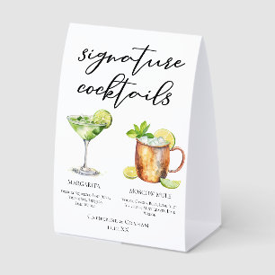 Margarita Moscow Mule Wedding Cocktails Menu Paper Table Tent
